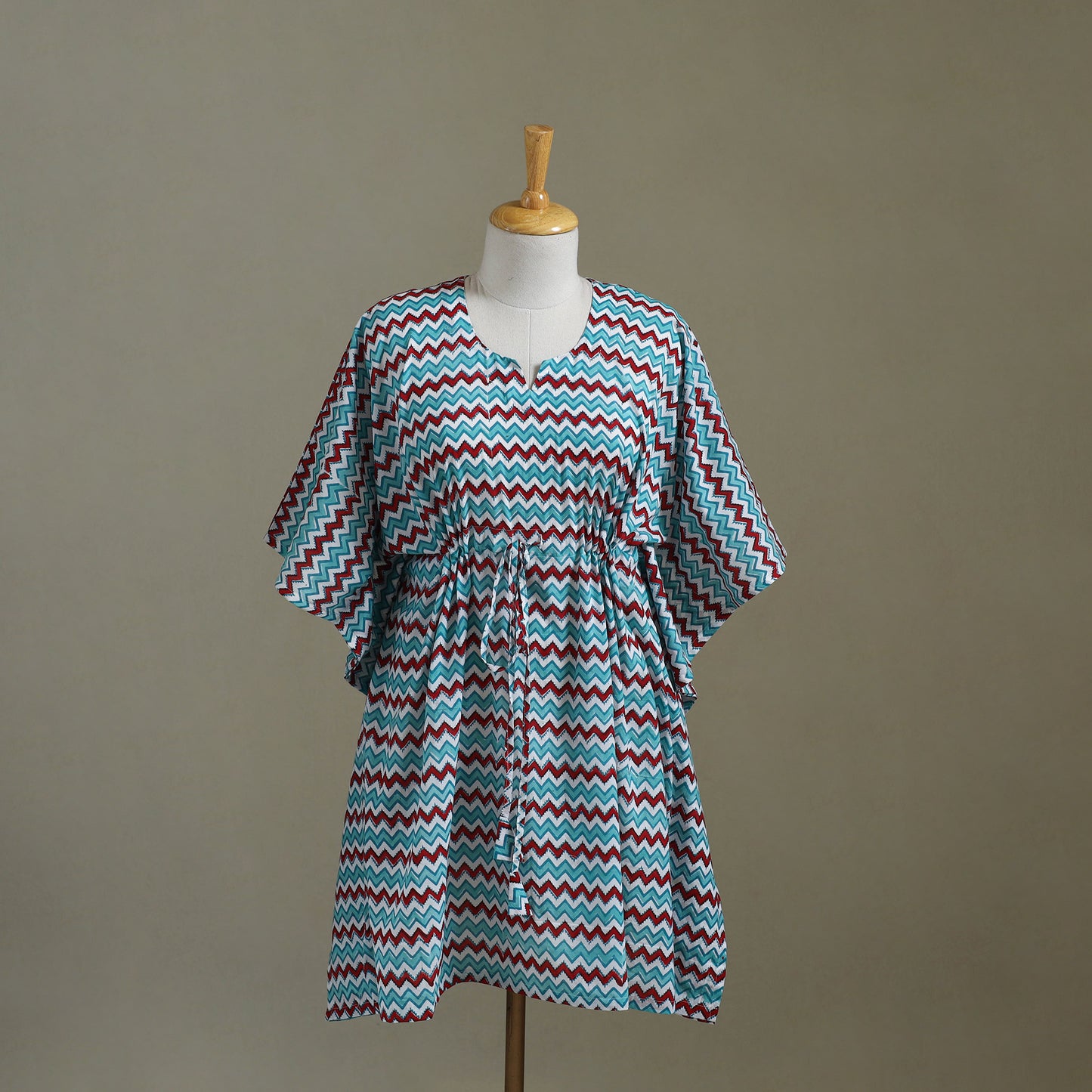 Blue Sanganeri Block Print Cotton Kaftan (Medium) 