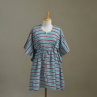 Blue Sanganeri Block Print Cotton Kaftan (Medium) 