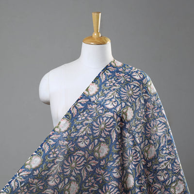 Blue - Sanganeri Block Print Chanderi Silk Fabric 09