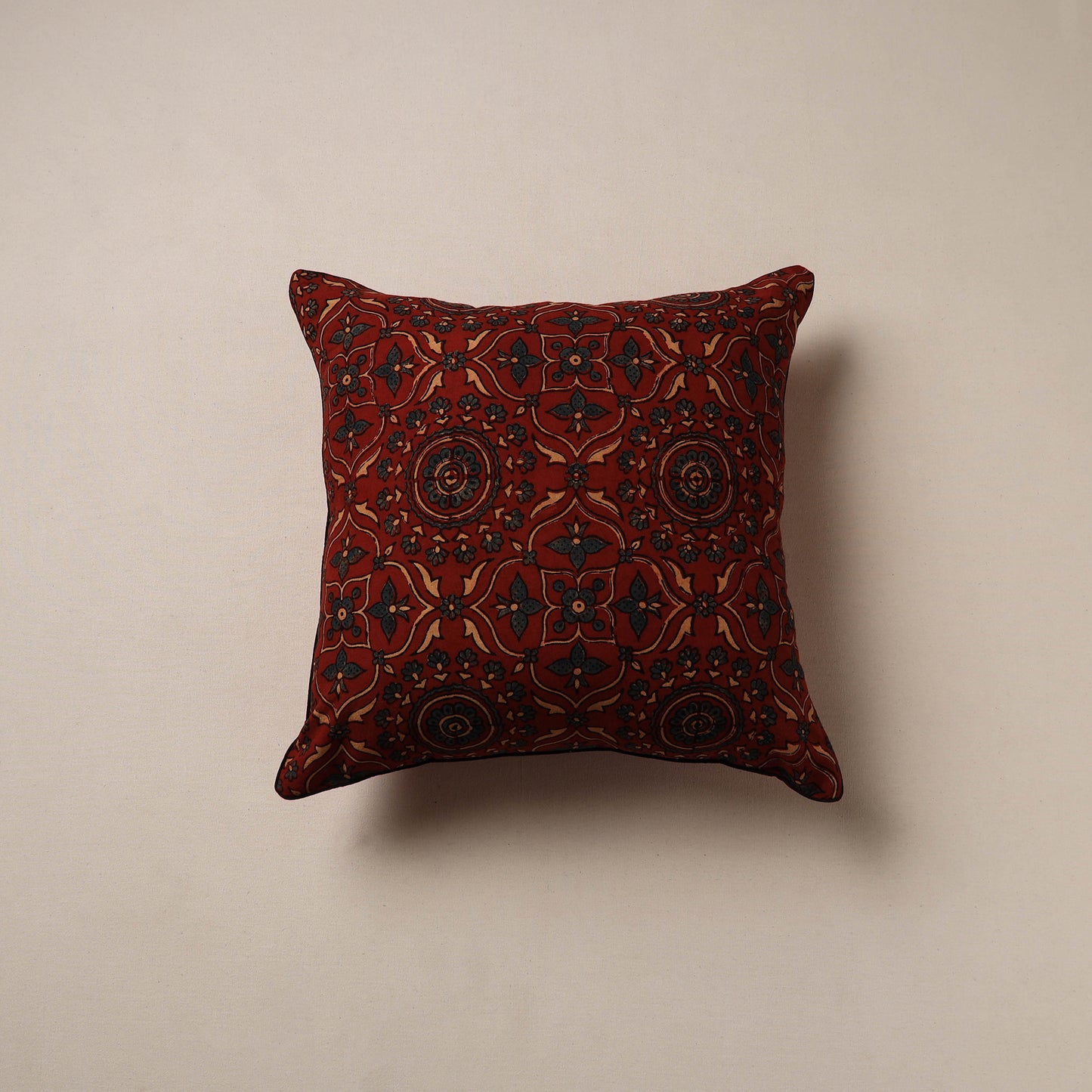 Ajrakh Hand Block Print Cushion Cover (16 x 16 in) 01