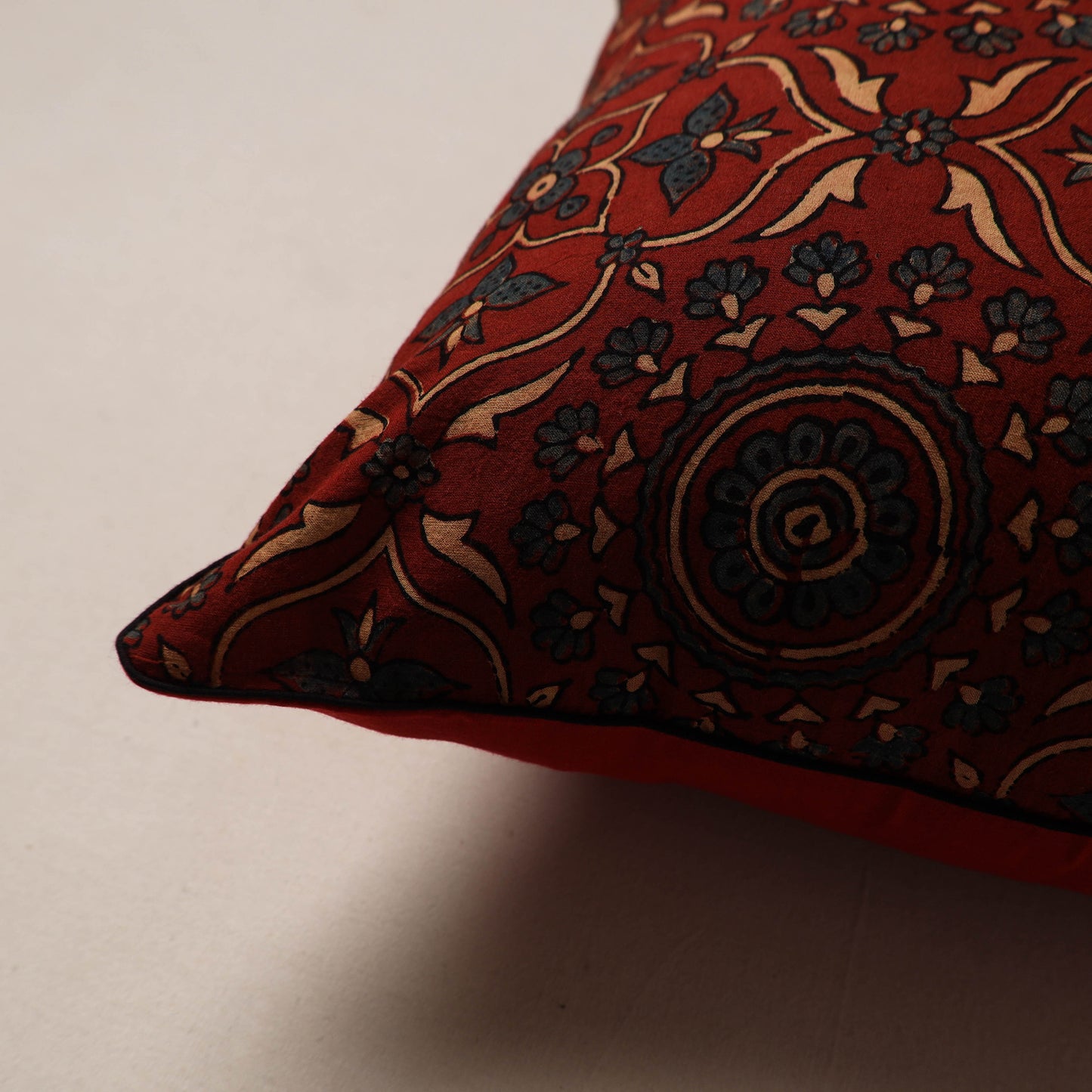 Ajrakh Hand Block Print Cushion Cover (16 x 16 in) 01