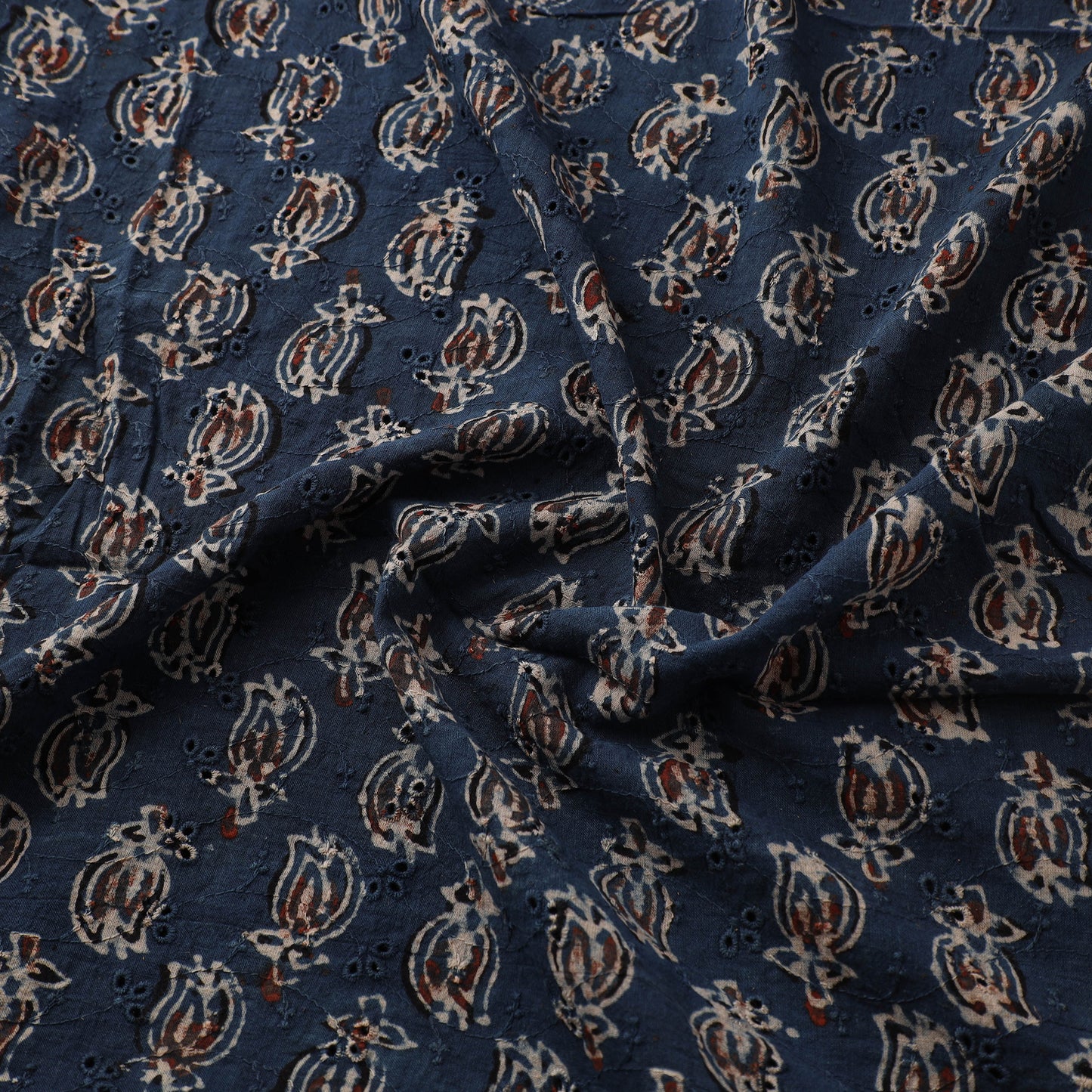 Hakoba Hand Block Ajrakh Print Natural Dyed Cotton Fabric 12