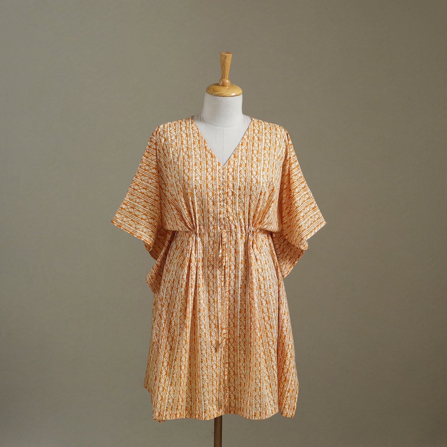 Peach Sanganeri Block Print Cotton Kaftan (Medium) 