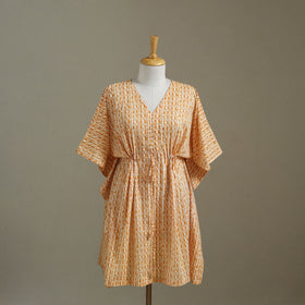 Peach Sanganeri Block Print Cotton Kaftan (Medium) 