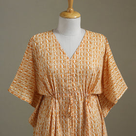 Peach Sanganeri Block Print Cotton Kaftan (Medium) 