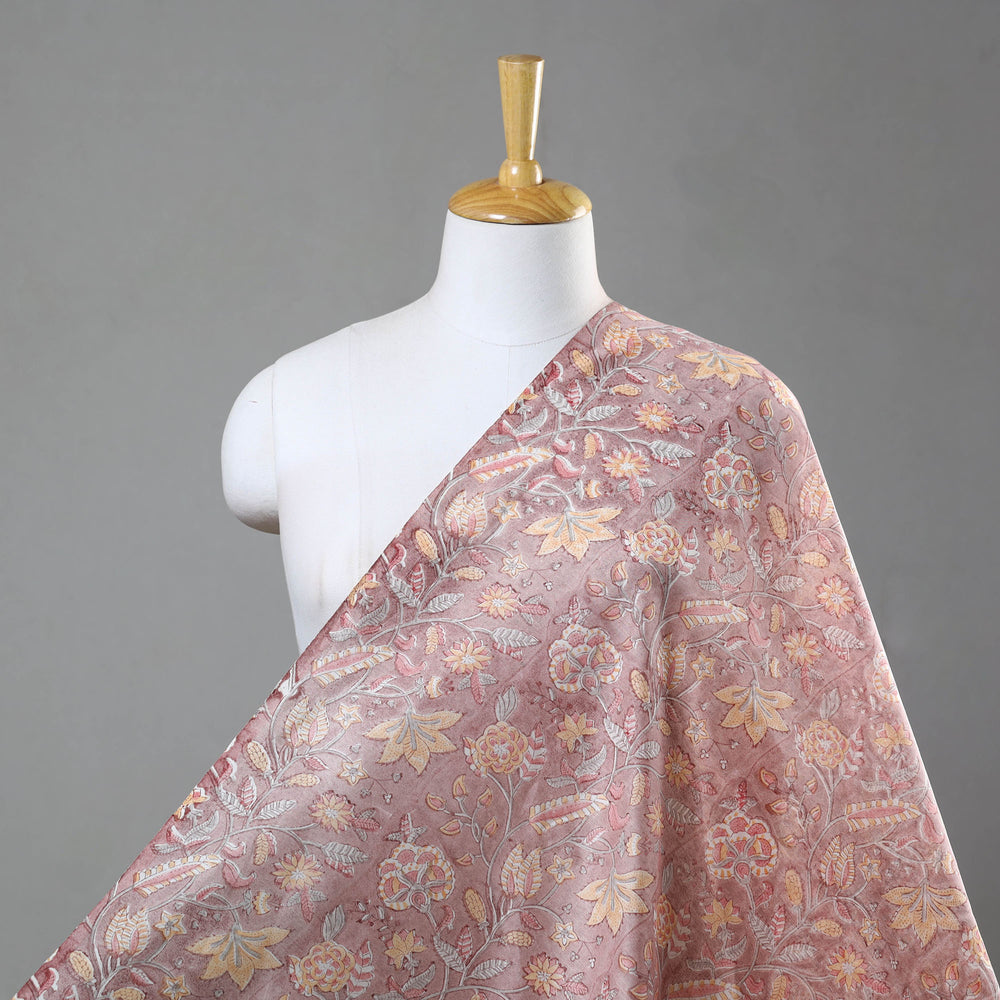 Peach - Sanganeri Block Print Chanderi Silk Fabric 02