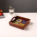 Handcrafted Blue Pottery Wooden Serving Tray (9 x 8 in) 03