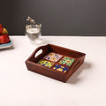Brown - Handcrafted Blue Pottery Wooden Serving Tray (9 x 8 in) 05