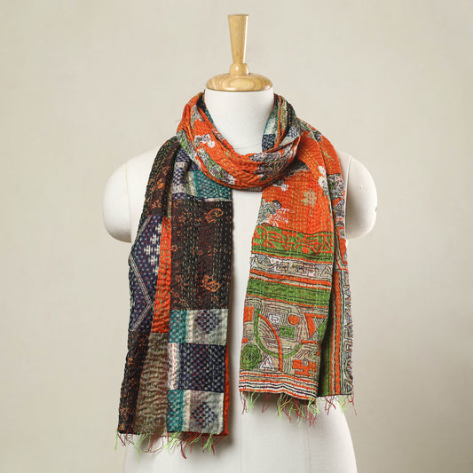 Multicolor - Bengal Kantha Embroidery Patchwork Reversible Silk Stole 04