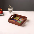 Brown - Handcrafted Blue Pottery Wooden Serving Tray (9 x 8 in) 06