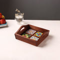 Brown - Handcrafted Blue Pottery Wooden Serving Tray (9 x 8 in) 07