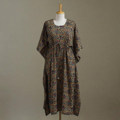 Brown Kalamkari Block Print Cotton Kaftan (Long)