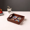Brown - Handcrafted Blue Pottery Wooden Serving Tray (9 x 8 in) 10