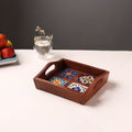 Brown - Handcrafted Blue Pottery Wooden Serving Tray (9 x 8 in) 12