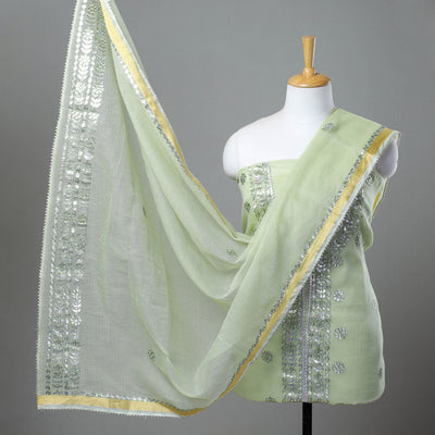 Green - 3pc Cotton Gota Patti Work Kota Doria Dress Material 14