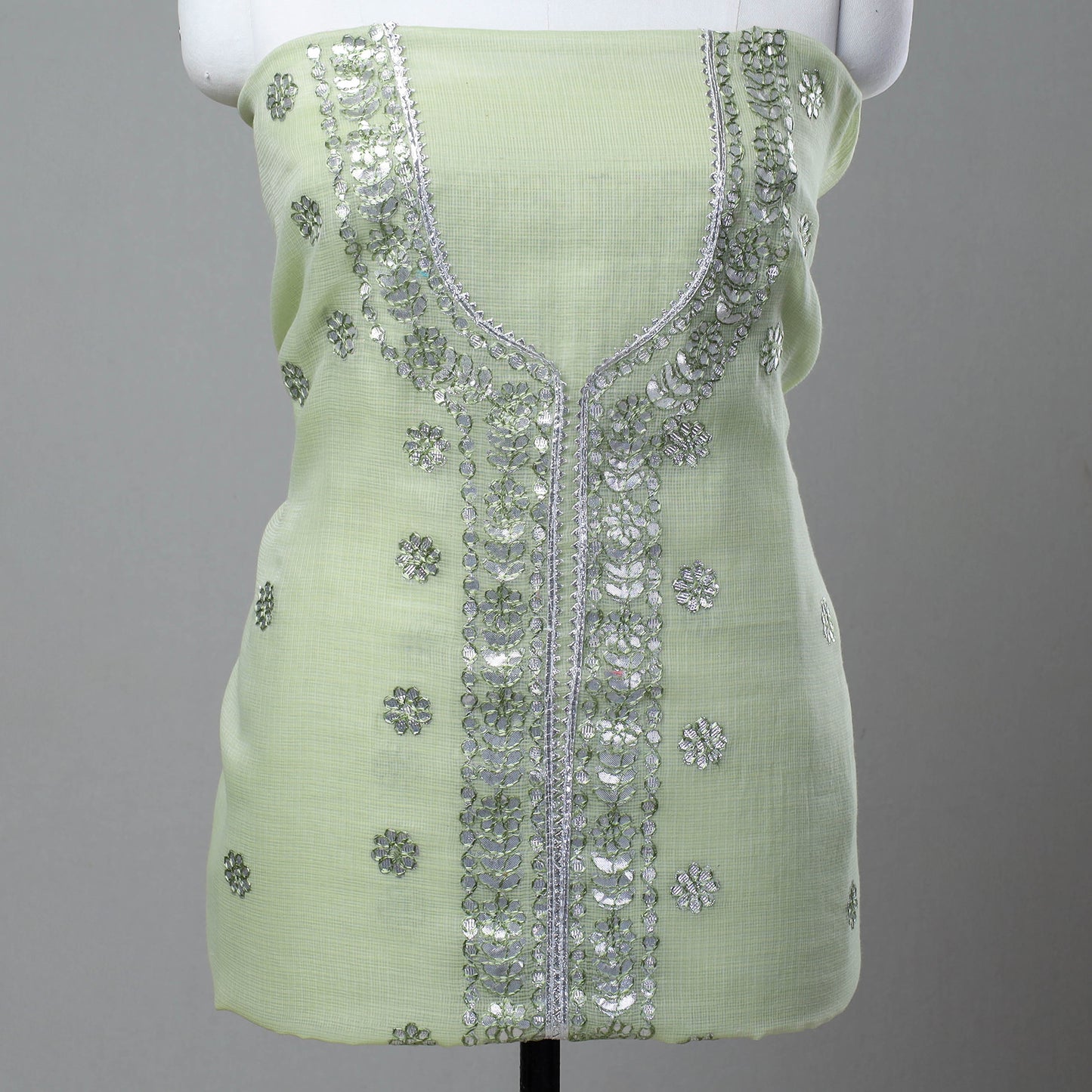 Green - 3pc Cotton Gota Patti Work Kota Doria Dress Material 14