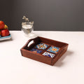 Brown - Handcrafted Blue Pottery Wooden Serving Tray (9 x 8 in) 13