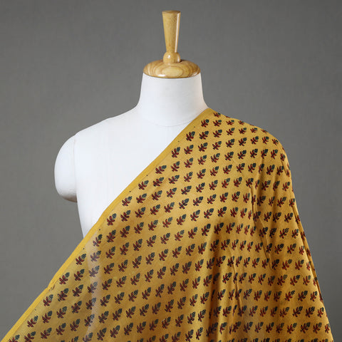 Yellow - Ajrakh Block Printed Chanderi Silk Fabric 03