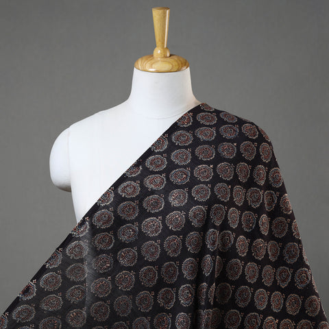 Black - Ajrakh Block Printed Chanderi Silk Fabric 05