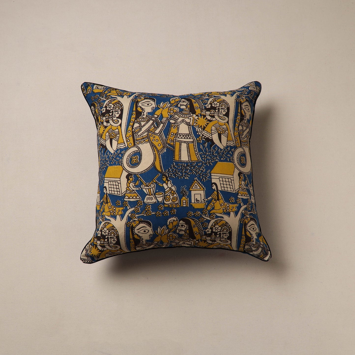 Kalamkari Hand Block Print Cushion Cover (16 x 16 in) 19
