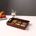 Brown - Handcrafted Blue Pottery Wooden Serving Tray (12 x 8 in) 18