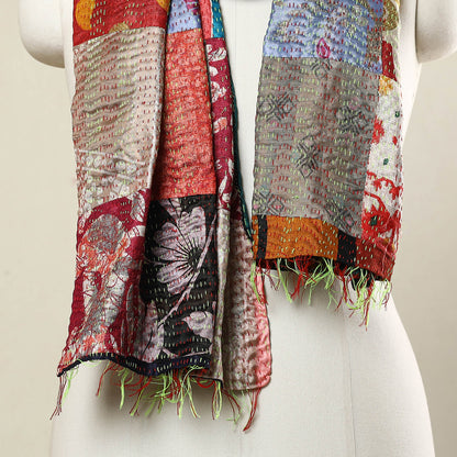 Multicolor - Bengal Kantha Embroidery Patchwork Reversible Silk Stole 34