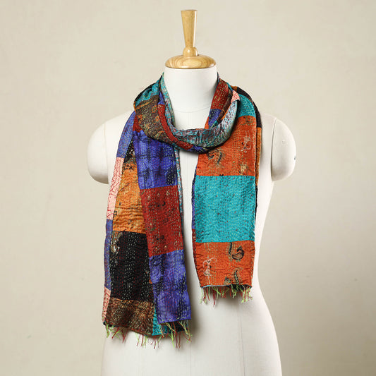 Multicolor - Bengal Kantha Embroidery Patchwork Reversible Silk Stole 39