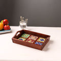 Handcrafted Blue Pottery Wooden Serving Tray (12 x 8 in) 21