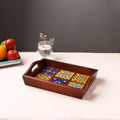 Handcrafted Blue Pottery Wooden Serving Tray (12 x 8 in) 22
