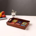 Handcrafted Blue Pottery Wooden Serving Tray (12 x 8 in) 23
