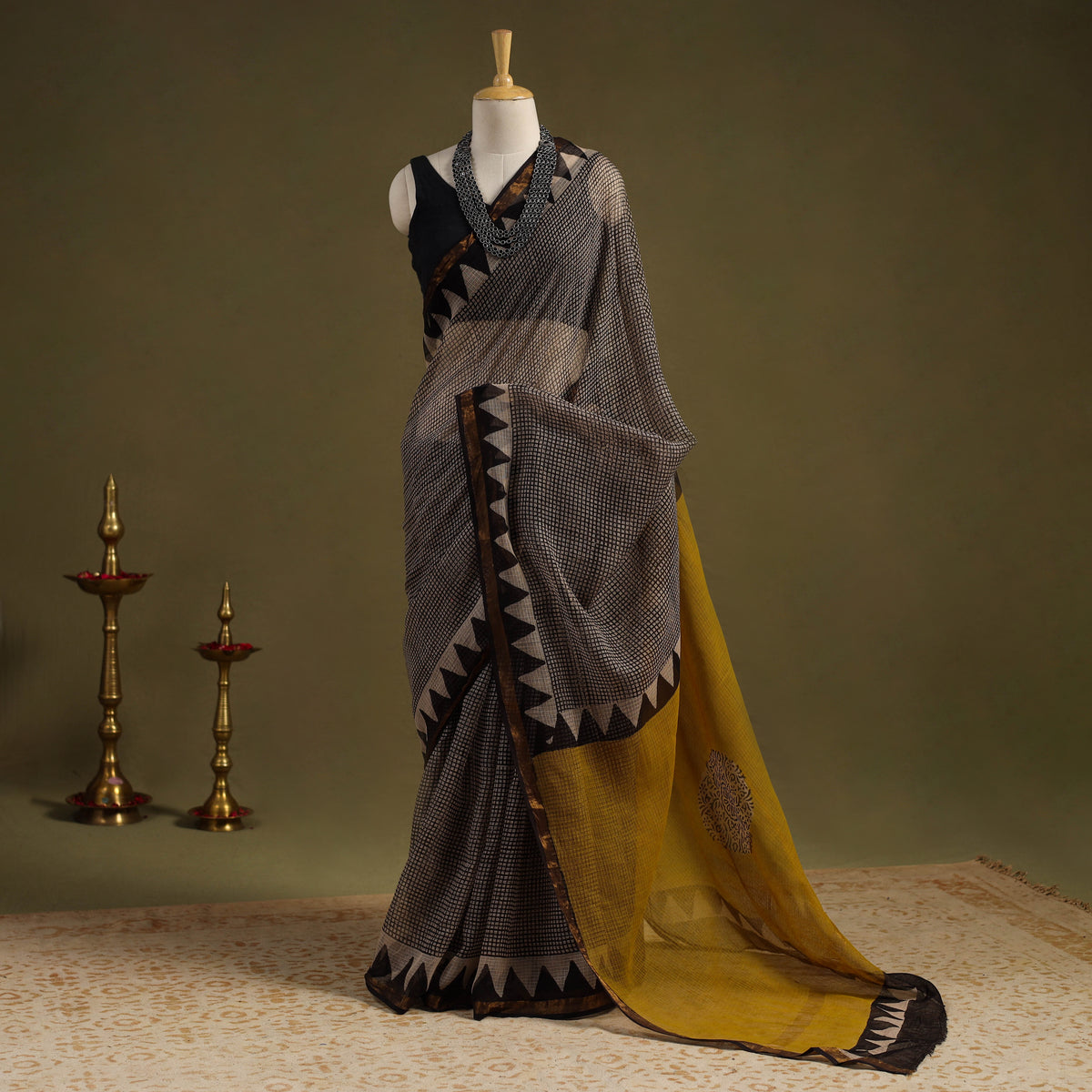 Buy Block Print Kota Doria Cotton Bagru Saree
