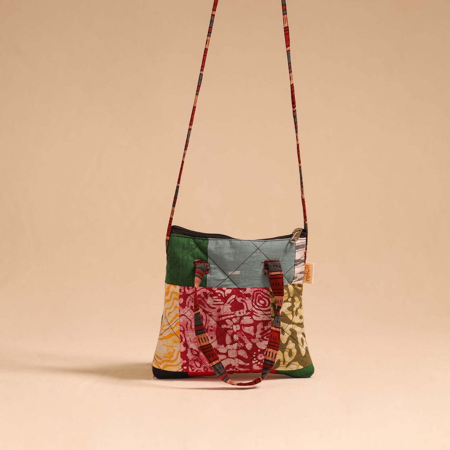 Multicolor - handmade quilted cotton patchwork sling bag 06