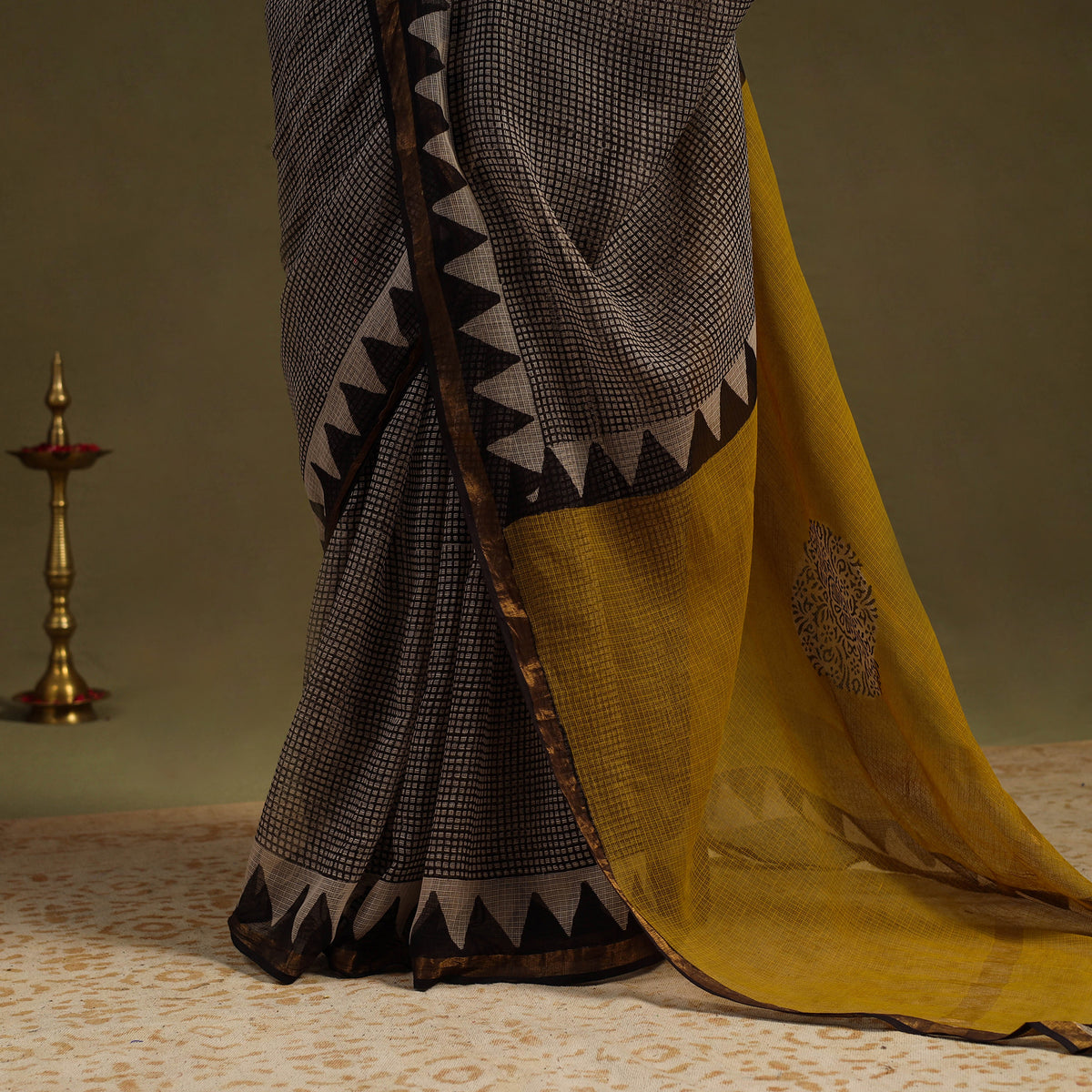 Buy Block Print Kota Doria Cotton Bagru Saree