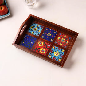 Handcrafted Blue Pottery Wooden Serving Tray (12 x 8 in) 28