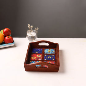 Handcrafted Blue Pottery Wooden Serving Tray (12 x 8 in) 28