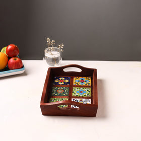 Handcrafted Blue Pottery Wooden Serving Tray (12 x 8 in) 29