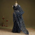 Buy Block Print Kota Doria Cotton Indigo Bagru Saree