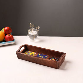 Handcrafted Blue Pottery Wooden Serving Tray (12 x 5 in) 35