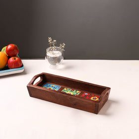 Handcrafted Blue Pottery Wooden Serving Tray (12 x 5 in) 37