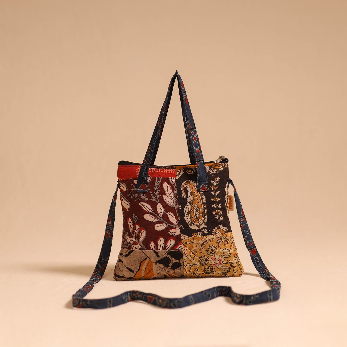 Multicolor - handmade quilted cotton patchwork sling bag 15