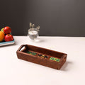 Handcrafted Blue Pottery Wooden Serving Tray (12 x 5 in) 39