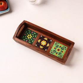 Handcrafted Blue Pottery Wooden Serving Tray (12 x 5 in) 39