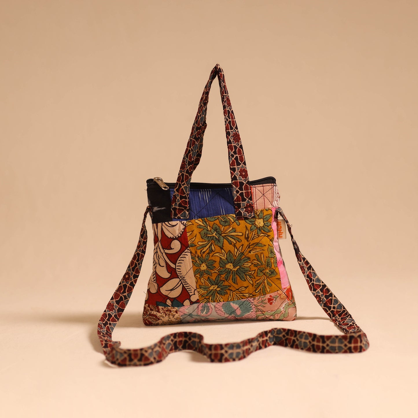 Multicolor - handmade quilted cotton patchwork sling bag 16