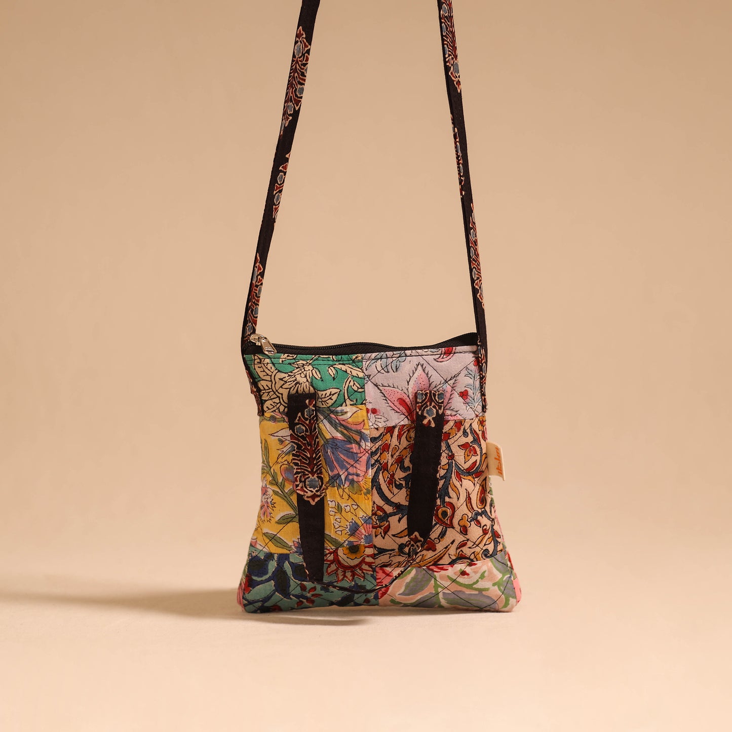 Multicolor - handmade quilted cotton patchwork sling bag 17