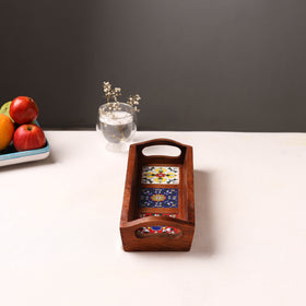 Handcrafted Blue Pottery Wooden Serving Tray (12 x 5 in) 40