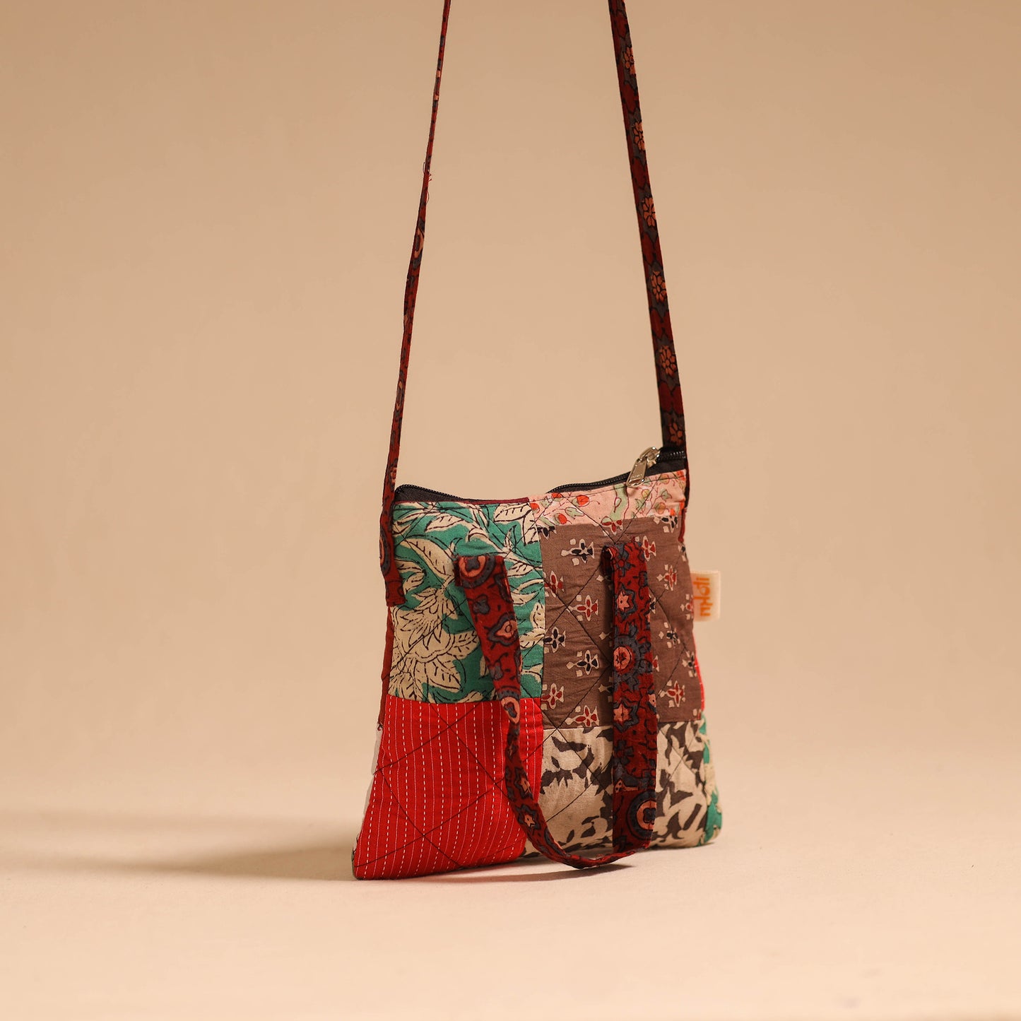 Multicolor - handmade quilted cotton patchwork sling bag 18