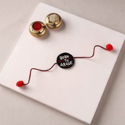 Born To Argue - Reusable Handmade Thread & Beadwork Rakhi with Potli By Jugni 08