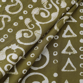  Olive Green Hand Printed Cotton Batik Fabric
