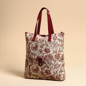 Buy Handcrafted Kalamkari Block Printed Hand Bag with Leather Handle Online at iTokri.com