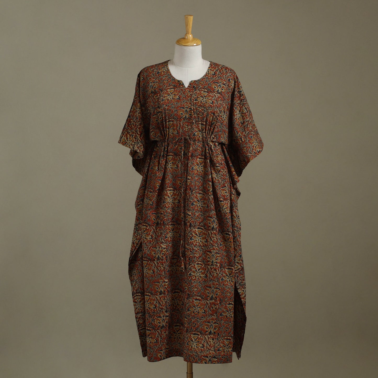 Brown Kalamkari Block Print Cotton Kaftan (Long)